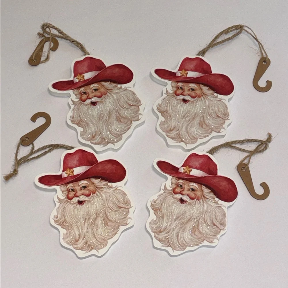 Cowboy Santa Claus Ornaments with Glitter Beard Country Western Santa Ornaments